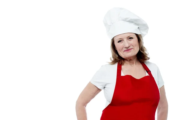 Leeftijd vrouwelijke chef-kok poseren in stijl — Stockfoto