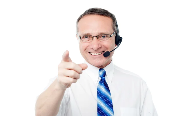 Volwassen bedrijf Raad met headset — Stockfoto