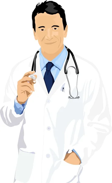 Médico sonriente con estetoscopio — Vector de stock