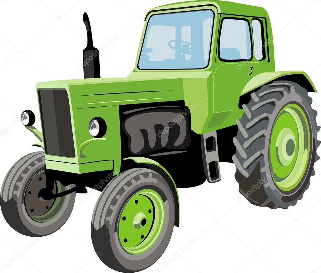 Vector drawing of farm tractor in green color