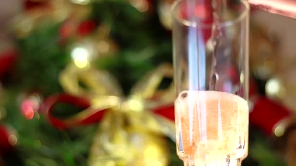 Celebrando Navidad Año Nuevo Con Una Hermosa Copa Vino Espumoso — Vídeos de Stock