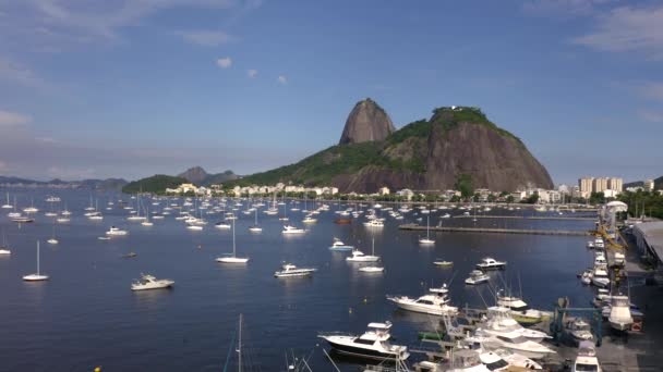 Záběry Moře Člunů Hor Sugarloaf Mountain Rio Janeiro Brazílie — Stock video