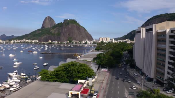 ボート 山の映像 シュガーローフ山 ブラジルのリオデジャネイロ — ストック動画