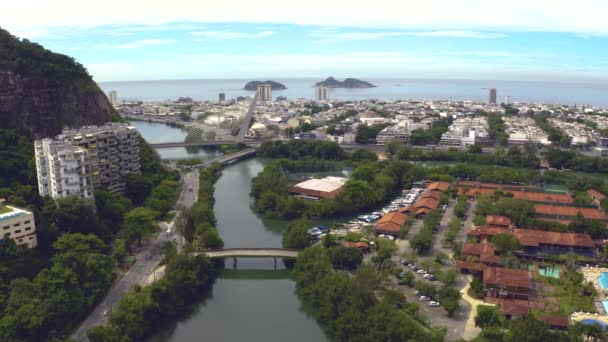Stad Met Zee Rivier Rio Janeiro Brazilië Barra Tijuca District — Stockvideo