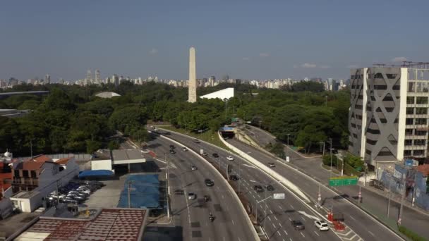 Sao Paulo Brasilien Mai Hintergrund Der Obelisk Von Ibirapuera Und — Stockvideo