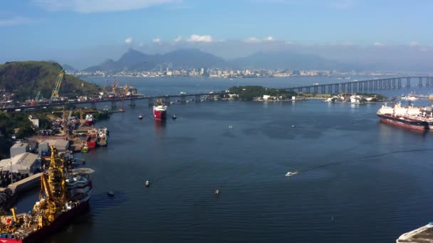 Rio Janeiro Brazílie Letecký Pohled Doky Přístav Vedle Mostu Rio — Stock video