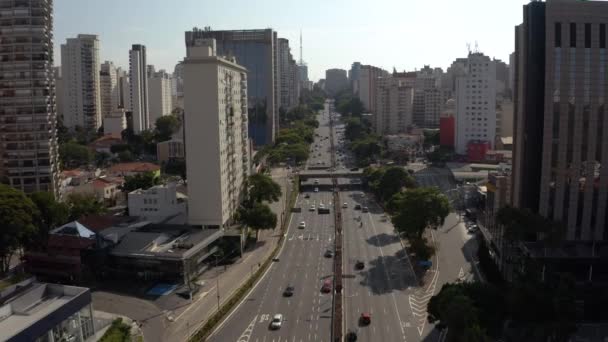 Grote Laan Grote Stad Mei Avenue Sao Paulo Brazilië Zuid — Stockvideo