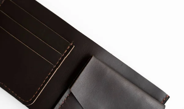 Draufsicht Auf Eine Offene Braune Brieftasche Aus Echtem Leder Mit — Stockfoto