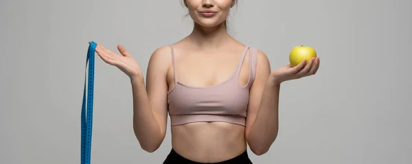 Crop Image Attractive Woman Sport Wear Smile Looks Camera While — ストック写真