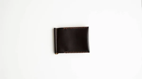 Monedero Cuero Hecho Mano Marrón Para Hombre Clip Dinero Cartera —  Fotos de Stock