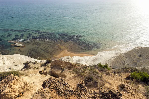 Agrigento, Sicilya, İtalya 'daki Türk Merdiveninin Doğal Deniz Manzaraları (Scala dei Turchi).