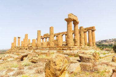 Muhteşem Juno Tapınağı Manzaraları (Tempio di Giunone) Tapınaklar Vadisi, Agrigento, Sicilya, İtalya.
