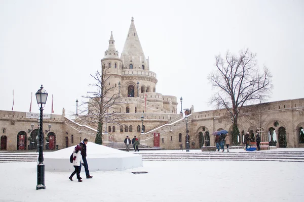 Vissersbastion op winter in Boedapest, Hongarije — Stockfoto