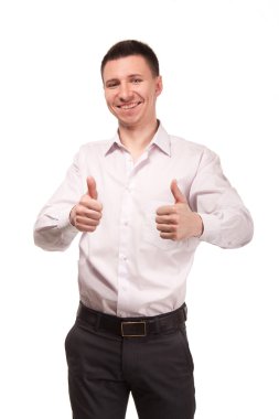 mutlu bir adam bakmak beyaz gömlekli