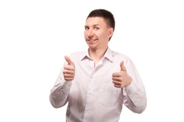 mutlu bir adam bakmak beyaz gömlekli