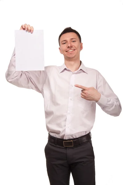 Man with blank white board — Stock Photo, Image