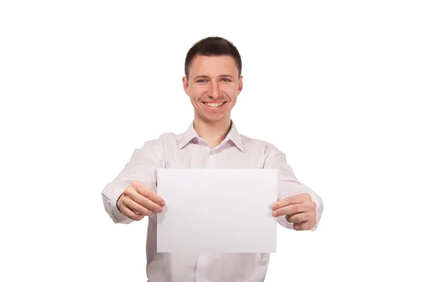 Man with blank white board — Stock Photo, Image