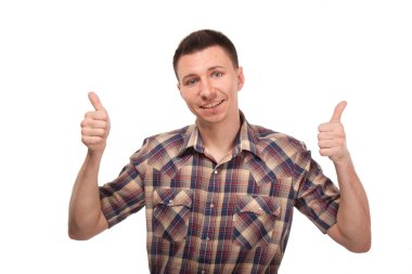 jest başparmak gösterilen genç adam