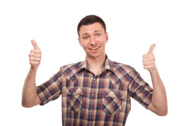 jest başparmak gösterilen genç adam