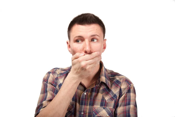 Man i rutig skjorta med munnen är stängd — Stockfoto