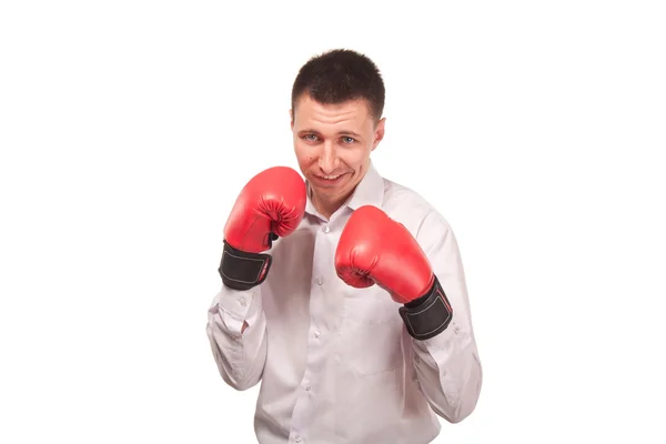 Bisinessman wearing boxing gloves — Stock Photo, Image