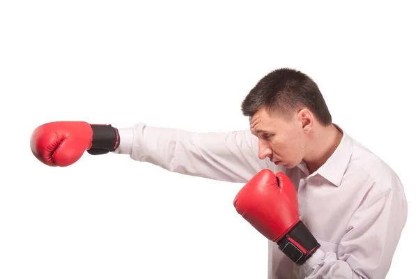 Bisinessman wearing boxing gloves — Stok fotoğraf