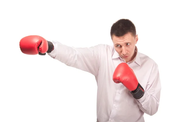 Bisinessman wearing boxing gloves — Stok fotoğraf