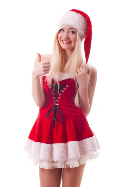 Santa girl with thumbs up gesture — Stock Photo, Image