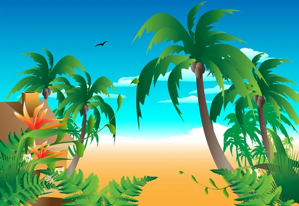 Пейзаж с пальмами и домом — стоковый вектор