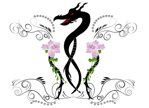 Dragón con elementos florales — Archivo Imágenes Vectoriales