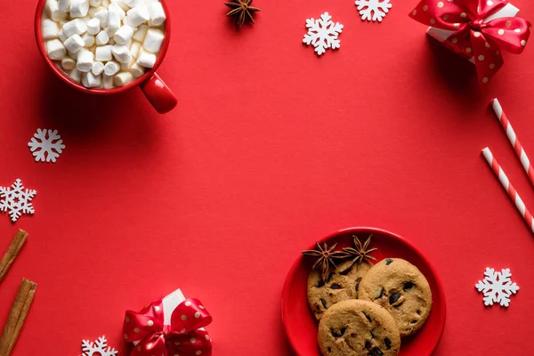 Jul Platt Låg Sammansättning Med Havregryn Cookies Varm Choklad Med — Stockfoto
