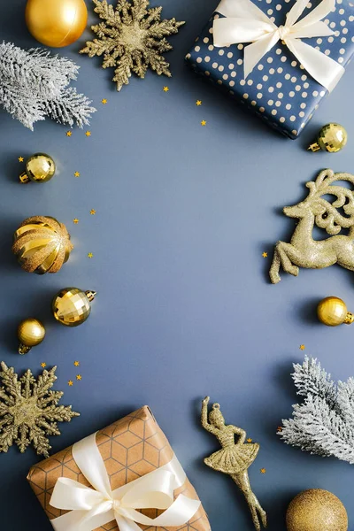 Weihnachten Vertikalen Blauen Hintergrund Weihnachtsposter Social Media Geschichten Banner Design — Stockfoto