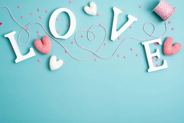 Happy Valentines Day Composition Frame Border Made Love Word Letters — Stockfoto