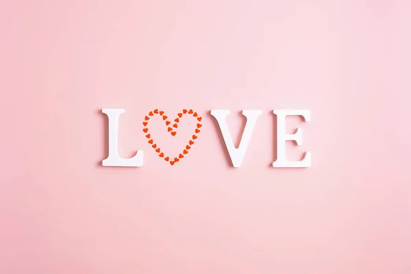 Word Love Heart Instead Letter Pink Background Happy Valentine Day — Stockfoto