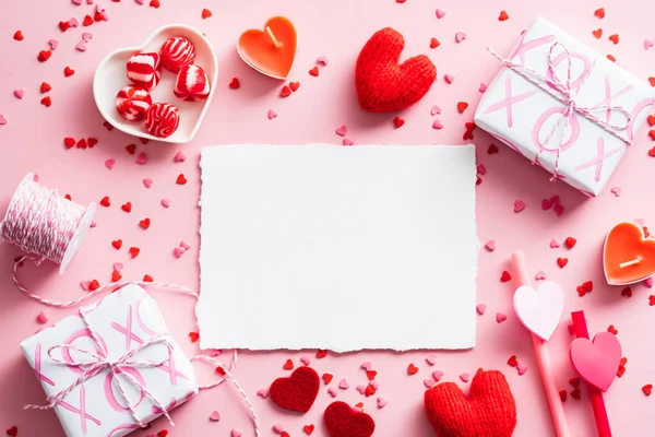 Feliz Dia Dos Namorados Projeto Cartão Saudação Visão Superior Cartão — Fotografia de Stock
