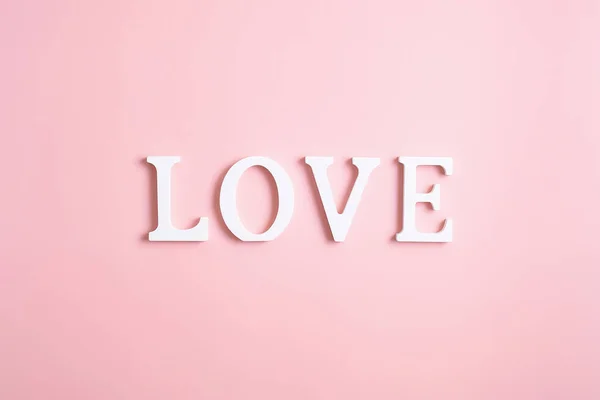 Word Love Made White Letters Pink Background Minimal Style Happy — Φωτογραφία Αρχείου