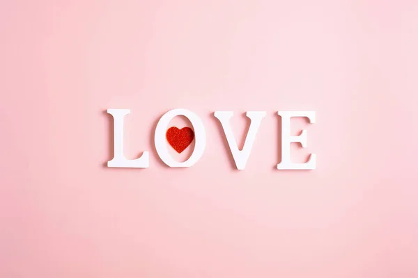 Word Love Red Heart Pink Background Happy Valentine Day Mother — Φωτογραφία Αρχείου