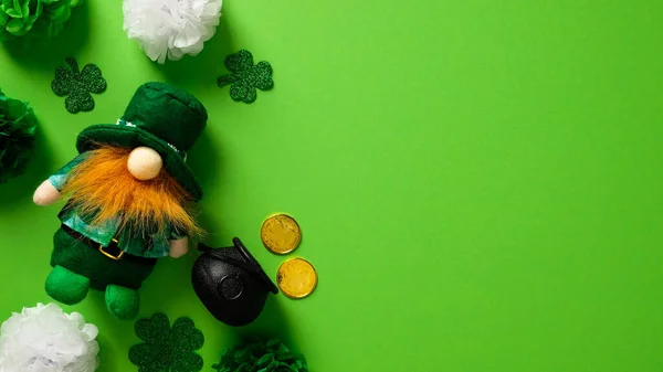 Patricks Day Banner Design Leprechaun Shamrock Clover Leaves Decorations Pot Royalty Free Stock Images