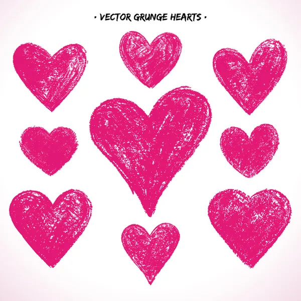 Conjunto de corazones grunge — Vector de stock