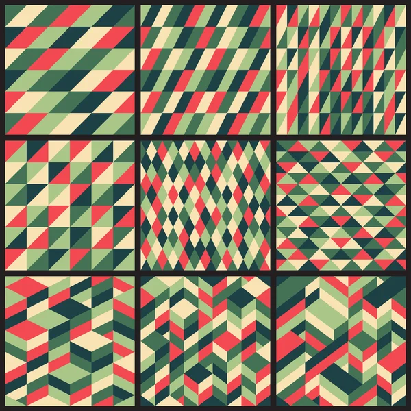 Conjunto de 9 patrones retro vector sin costura — Archivo Imágenes Vectoriales