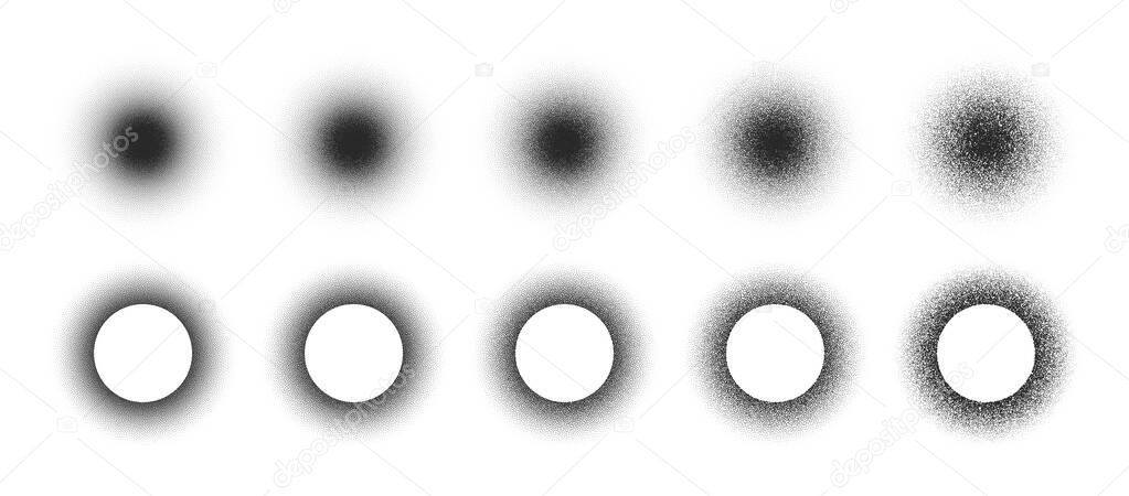 Stippled Circles Hand Drawn Dotwork Vector Abstract Shapes Set In Different Variations On White