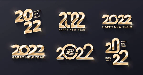 2022 Feliz Año Nuevo Golden Logo Vector 3D Plantilla de diseño de texto conjunto — Archivo Imágenes Vectoriales