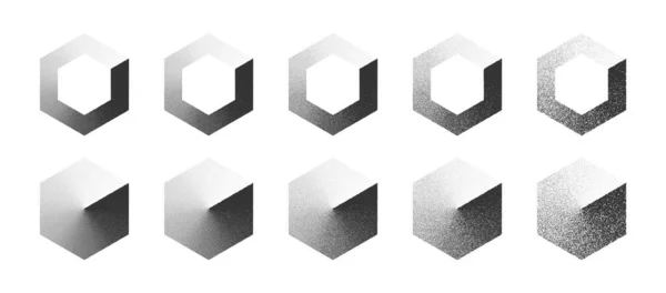 Stipple Hexagon met wijzers van de klok mee Dotwork Texture Set op witte achtergrond — Stockvector