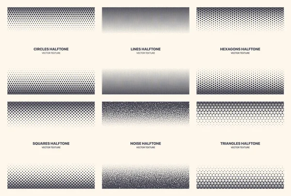 Différentes variantes Motifs demi-teintes Set frontières vectorielles isolées sur blanc — Image vectorielle