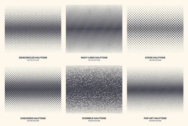 Variations différentes Motifs demi-tons modernes Ensemble de textures isolées géométriques vectorielles — Image vectorielle