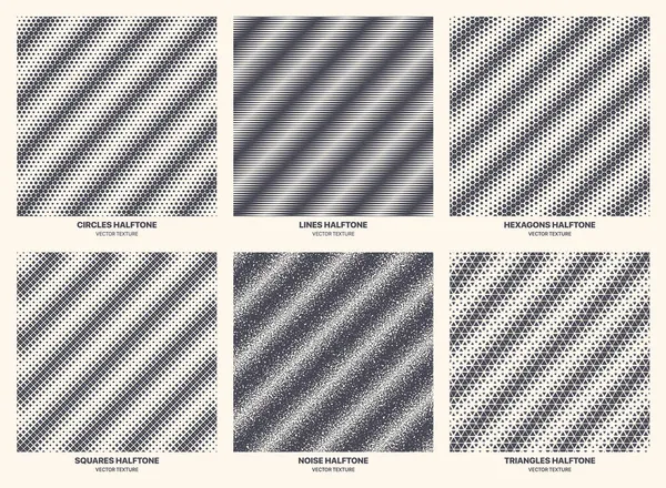 Verschillende variaties Halftone Incline Stripe Patroon Set Vector Geïsoleerde Textuur — Stockvector