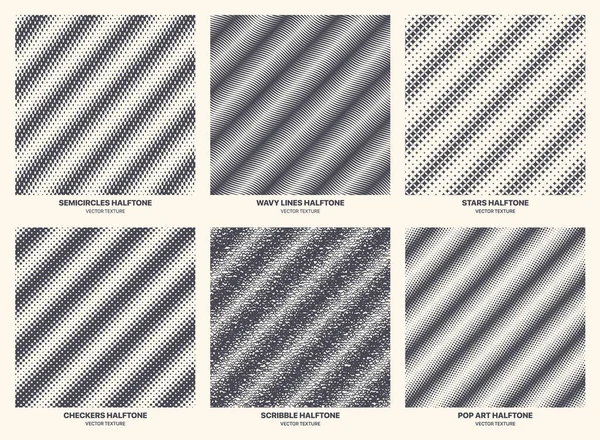 Различные вариации Полутоновые текстуры Набор векторных полосатых геометрических узоров — стоковый вектор