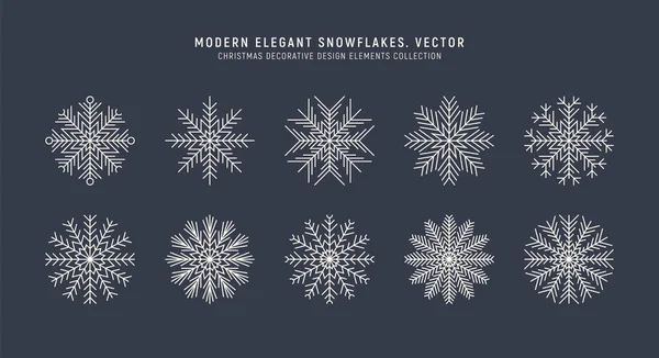 Elegancki nowoczesny ozdobne płatki śniegu Vector zestaw Vintage stylu izolowane na tle — Wektor stockowy