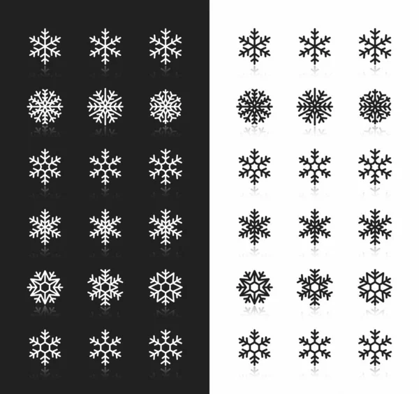 Vector blanco y negro elegante redondeado copo de nieve icono conjunto aislado sobre fondo — Vector de stock