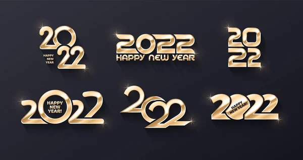 Vector Happy New Year 2022 Premium Shiny Golden Logo Different Variations Set — Stock Vector